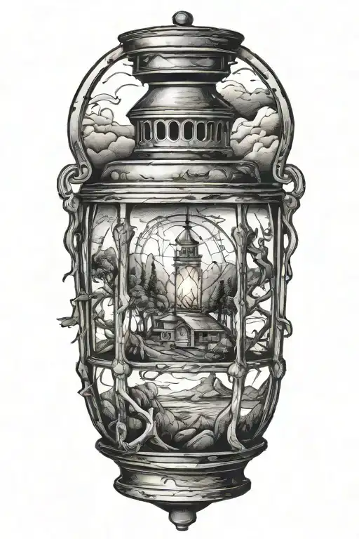 Oil Lantern With Landscape Inside