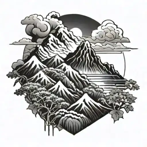 Japanese Mountain In The Background