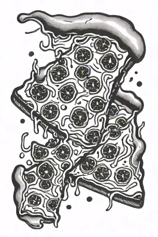 A Playful Tattoo Of A Slice Of Pizza With Various Toppings Arranged In A Creative Pattern