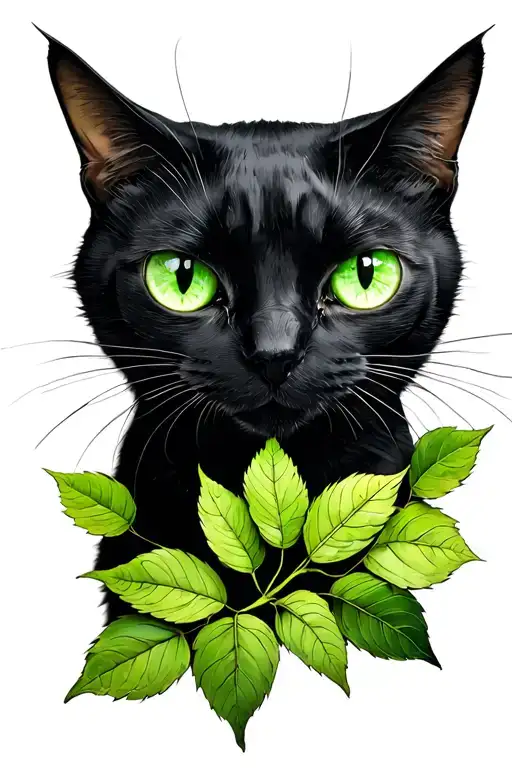 Black Cat With Green Eyes Instead Of Leaves