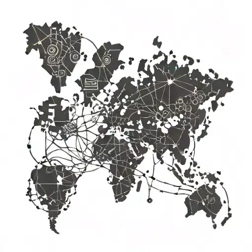A Map Of The World With Electrical Wiring Connecting Different Countries