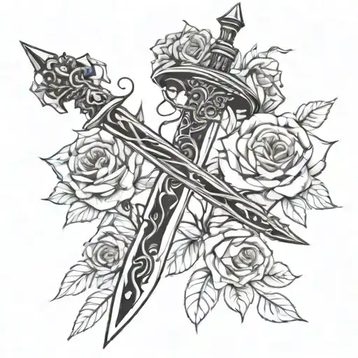 A Beautiful Anime-inspired Sword With Roses Twirling Around The Sword