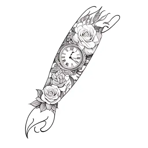 Lion Rose And Clock Lower Arm Sleeve