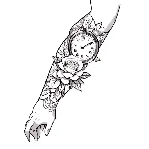Bull Rose And Clock Lower Arm Sleeve