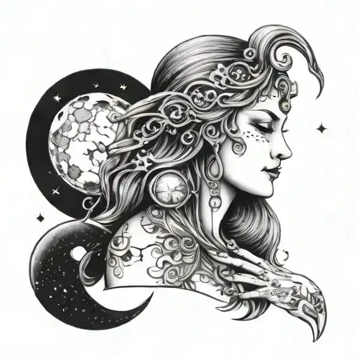 Moon Goddess Holding The Moon Phases