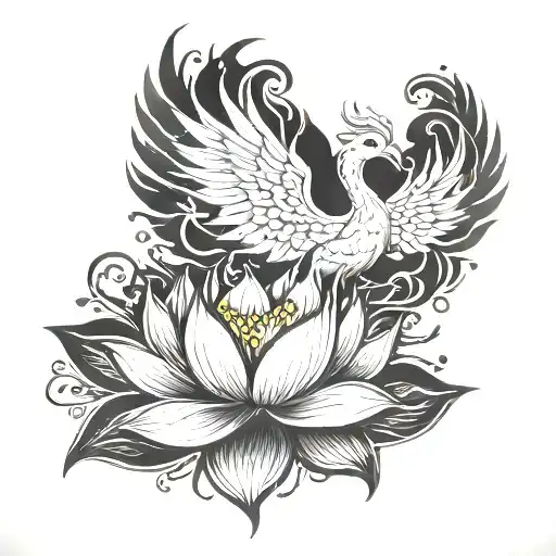 Phoenix Rising From Lotus Flower Growing