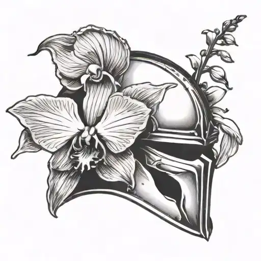 Simple Knight's Helmet Adorned By One Orchid Flower