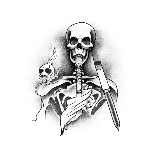 Grim Reaper Smoking A Joint With Blood On His Sickle