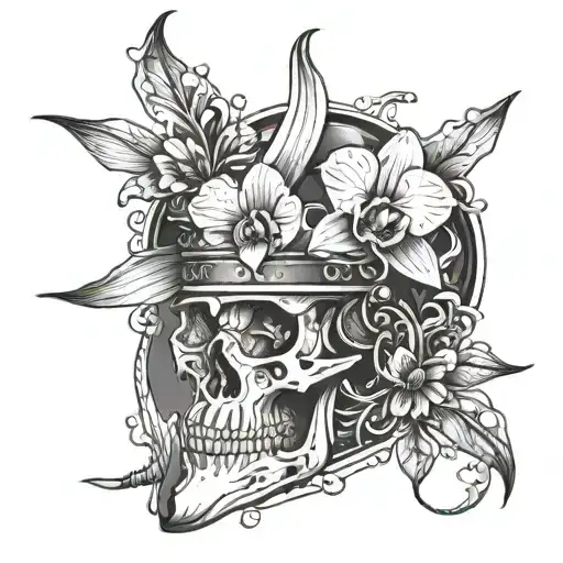 Simple Knigh'ts Helm Adorned By A Single Orchid Flower