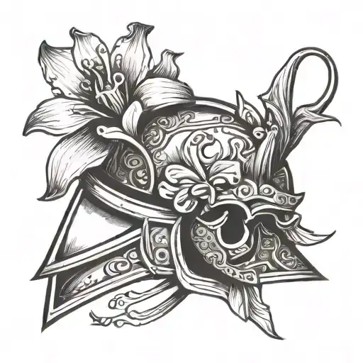 Simple Knight's Helmet Adorned By A Single Orchid Flower