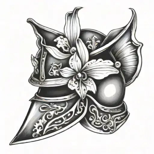 Knight's Helmet With Single Orchid Flower