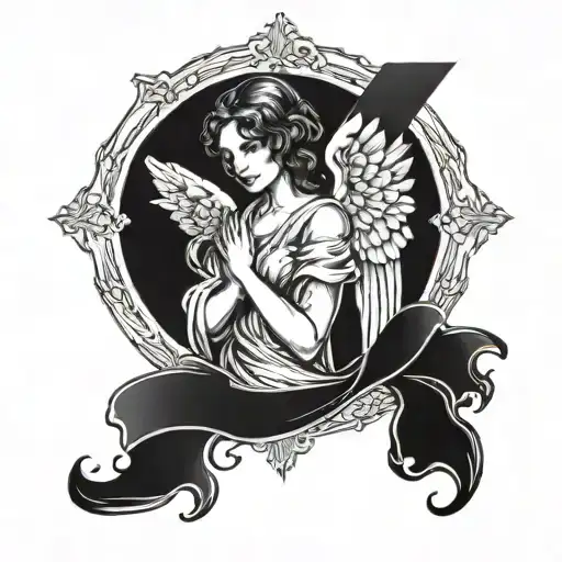 Angel Holdin A Cross With 1979 Calligraphy