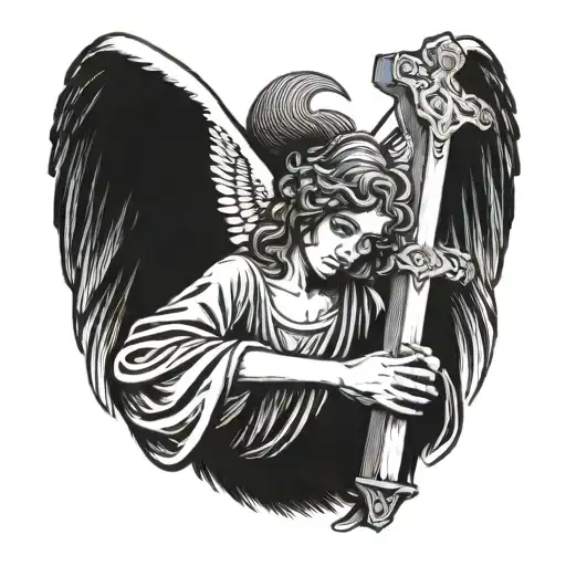 Angel Holdin A Cross With 1979