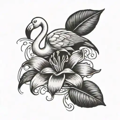 A Gardenia Flower With Musical Notes As Petals And A Flamingo Dancing In The Background