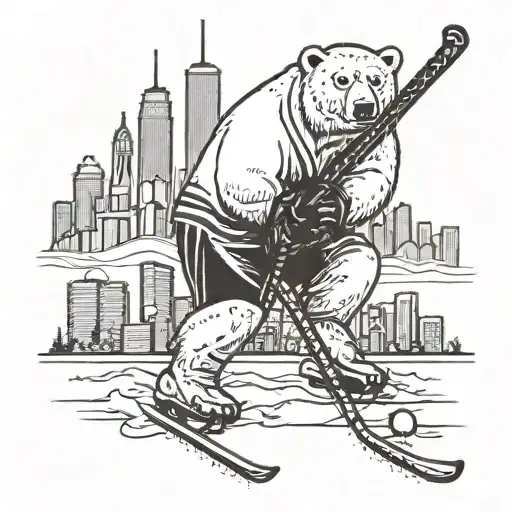 A Polar Bear Playing Hockey With A Toronto Skyline In The Background