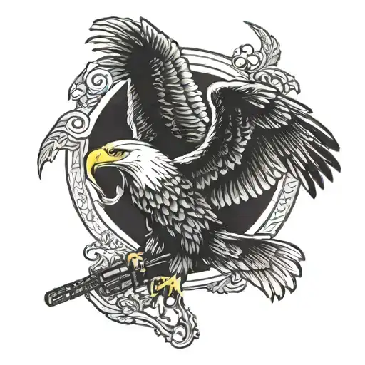 Eagle From Back Of One Dollar Bill Holding Ar15 Assault Rifle