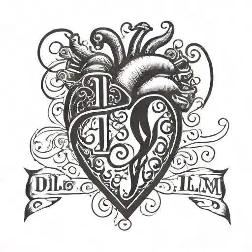 A Tattoo Of A Heart With The Letters Dllm Incorporated In A Creative Way For A Man