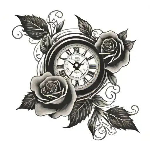 A Roman Numeral Clock Face Intertwined With A Delicate Rose