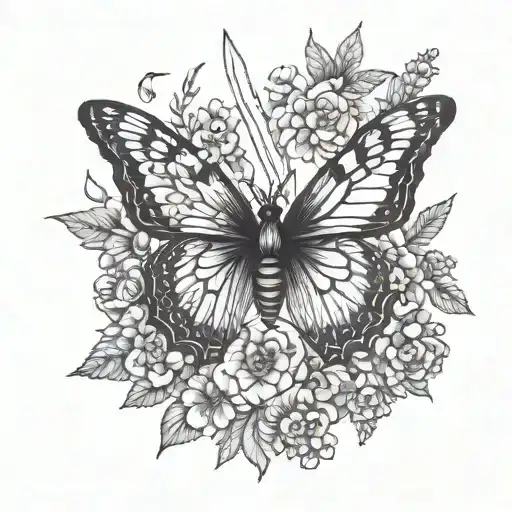 A Butterfly Transforming Into A Sword Surrounded By A Garden Of Flowers