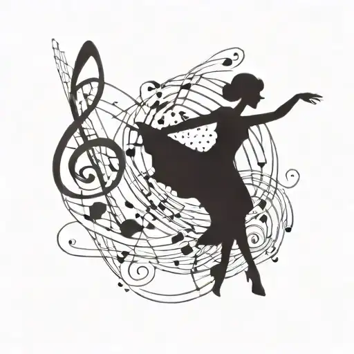 An Abstract Design Incorporating Musical Notes And A Dancing Silhouette