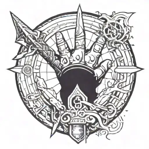 Hand Coming Out Of A Portal Pierced By A Sword That Serves As A Scale