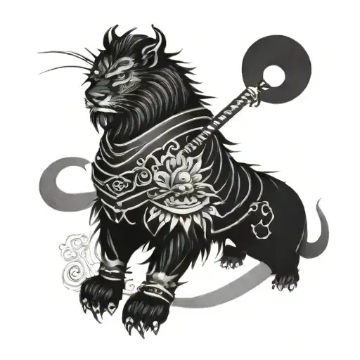Japanese Samurai Lion Design Featuring