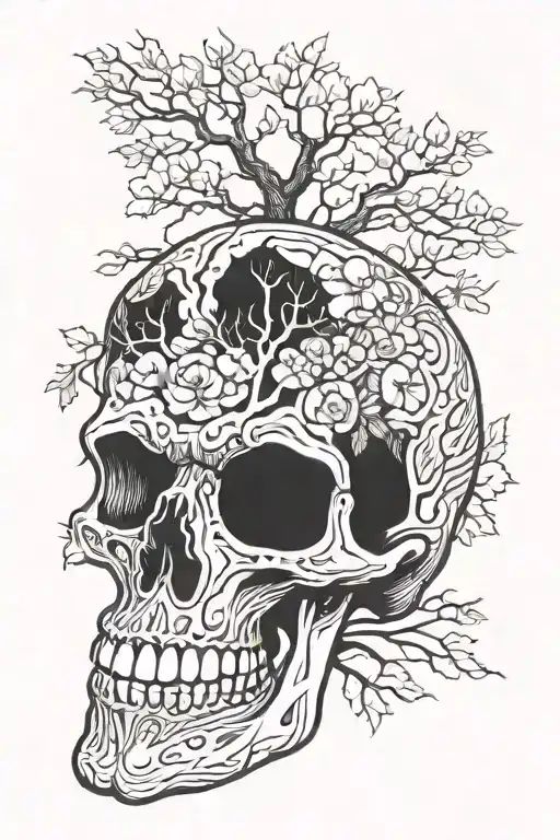 Tree Arise From Skull Simbolize New Beginnings Strength