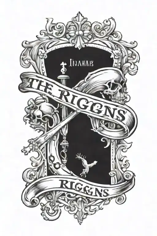 The Name Riggins In Old English With A Rosary Around It