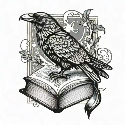 Lobo Geri Y Freki Hugin Munin Raven Perched Atop Open Book