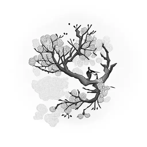 Cherry Blossom Tree Merging With Greek Mythology Figures