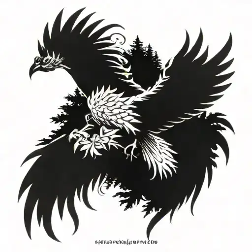 A Majestic Phoenix Rising From A Lush Forest Landscape