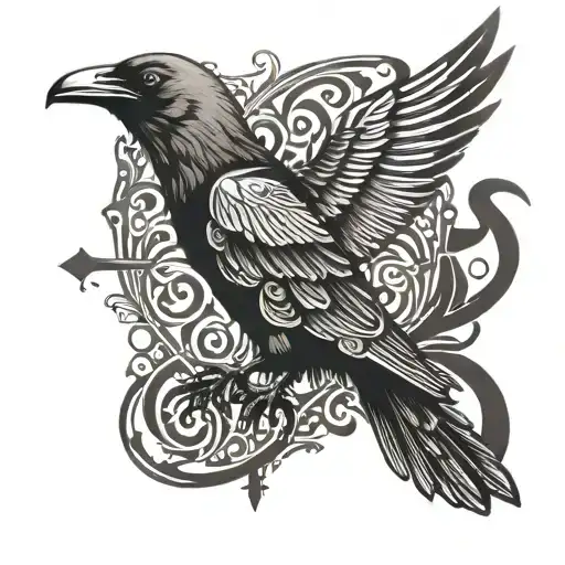 Black Crow Protecting With Its Wings The Name Emma Written In The Lettering