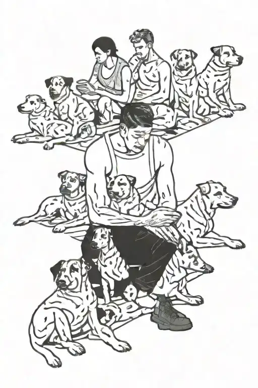 A Solitary Figure Sitting Alone In A Gym Surrounded By Friends In The Form Of Dogs