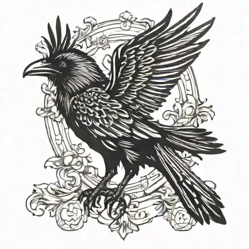 Black Crow Protecting With Its Wings The Name Emma Written Attached Above The Wings