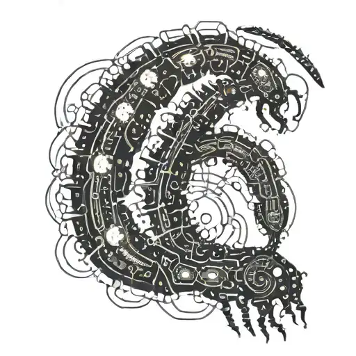 A Centipede Made Of Circuit Boards And Glowing Cyberpunk Elements