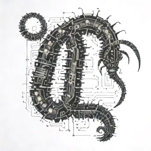 A Centipede Made Of Circuit Boards And Glowing Cyberpunk Elements