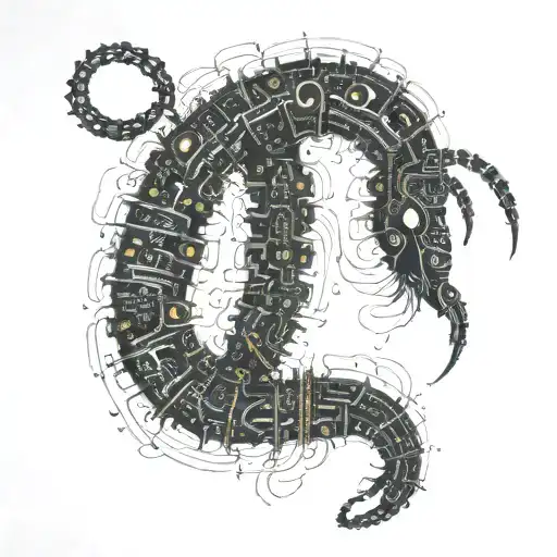 A Centipede Made Of Circuit Boards And Glowing Cyberpunk Elements