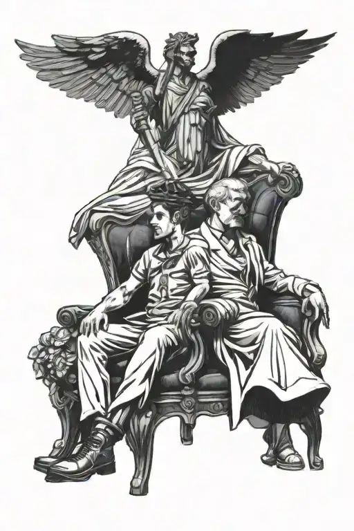 Justice And Father And Son In Chair