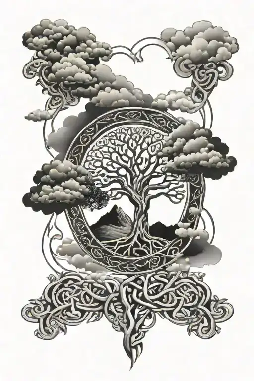 Celtic Tree Of Life Mountain Clouds Forming The Shape