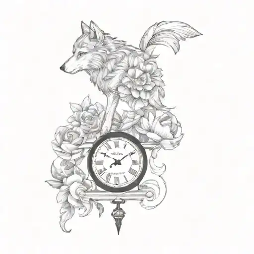 A Clock With A Wolf And Flowers Growing