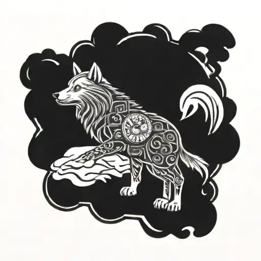 A Clock With A Wolf And Tortoise Walking Hand In Hand