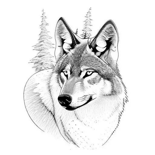 Silhouette Of A Wolf In A Forest At Night