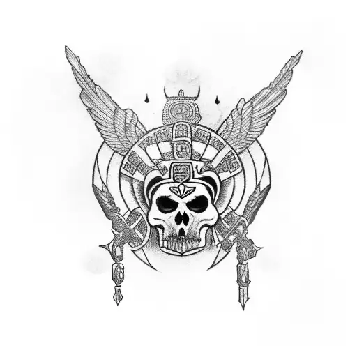 Aztec God Of Death Sitting On His Throne In The Underworld