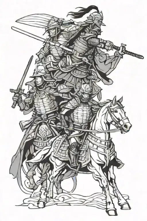 Battle Scene Between Samurai And Medieval Knights Standing Side By Side