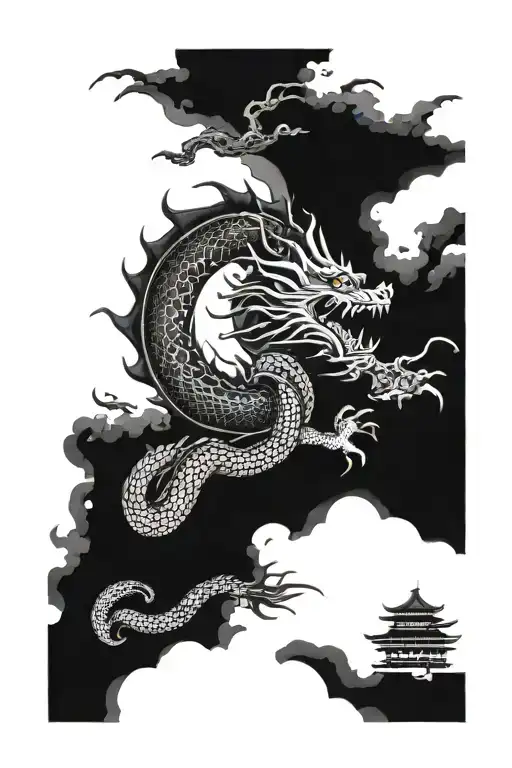 Dragon And Tample Japanese Dragon