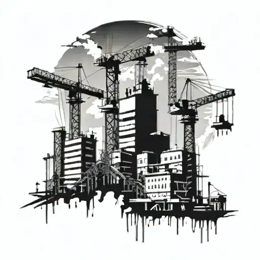 Abstract Interpretation Of Construction Site With Cranes And Buildings