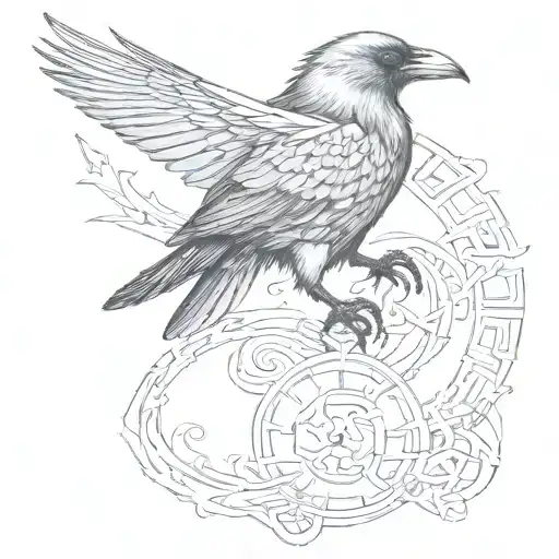 A Crow With Viking Runes For Forearm Sleeve