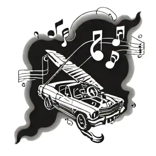 A Tattoo Design Combining Musical Notes And Car Parts