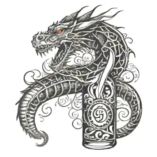 A Dragon Coiling Around A Fading Cola Bottle On The Arm