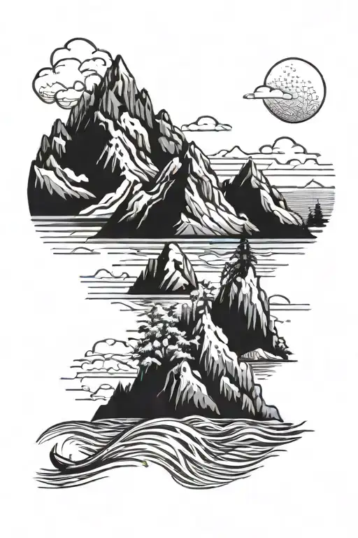 Mountains And Ocean Scene